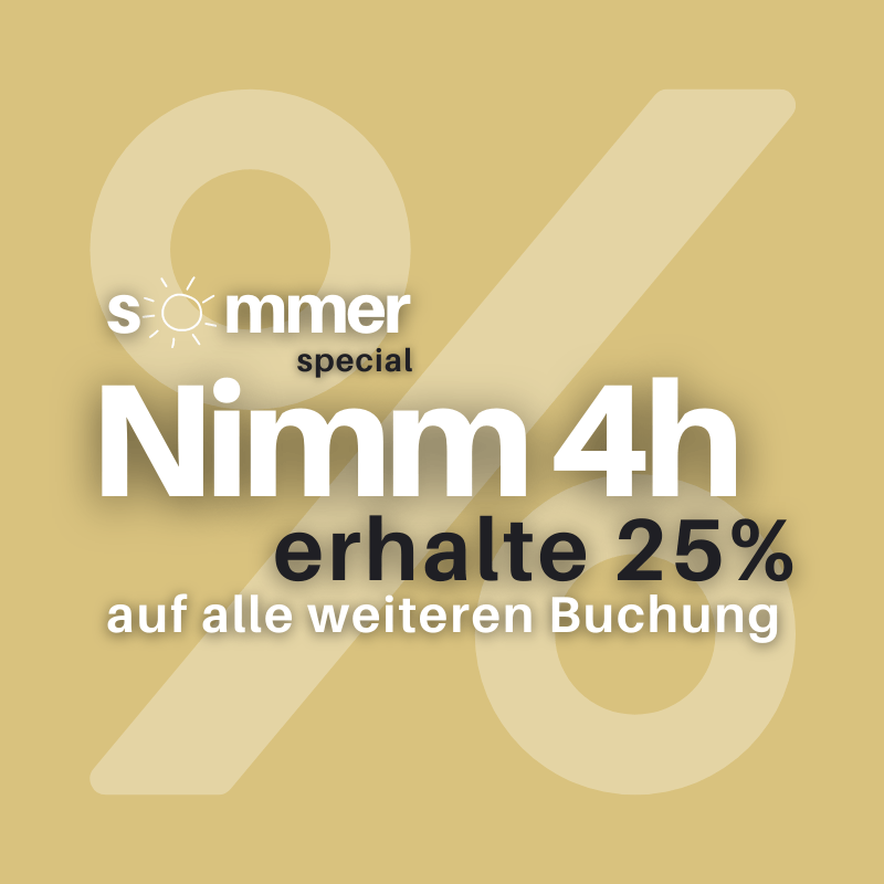 Mietstudio Sommer Kleines Loft 4 Stunden buchen 25% Rabatt auf alle weiteren Buchungen erhalten