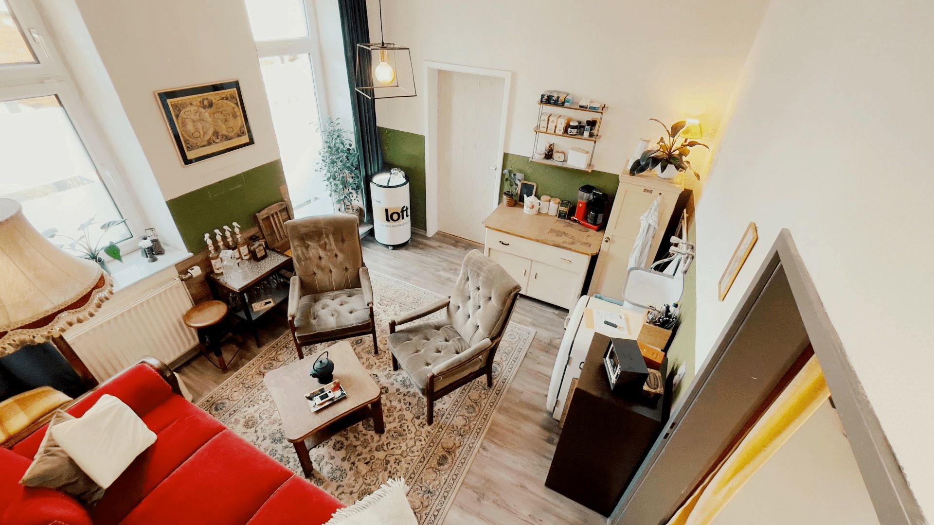 Ansicht Lounge Meetingraum, Seminarraum und Tagungsraum Kleines Loft Leipzig Stötteritz.