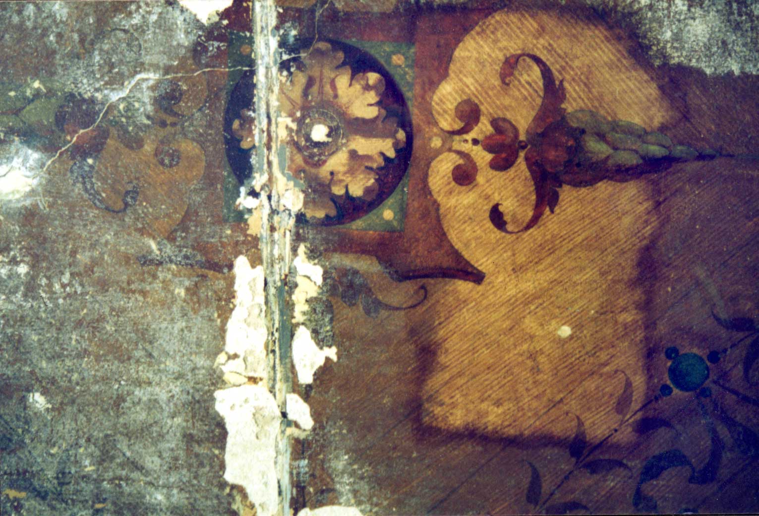 Elsbethstraße 12 Leipzig, Malerei Schauraum Korridor Decke, Holzmalerei Firnisabnahme