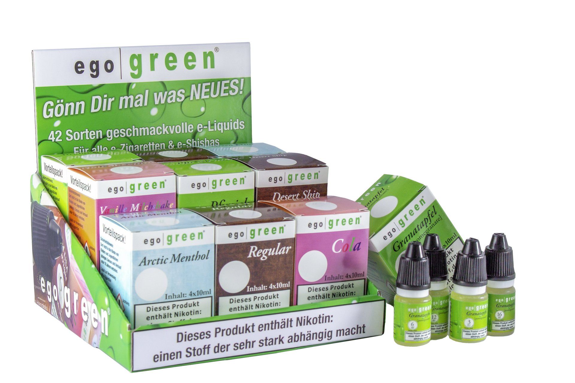 Die egogreen e-Liquid Vorteilspacks mit 4x40ml Inhalt!