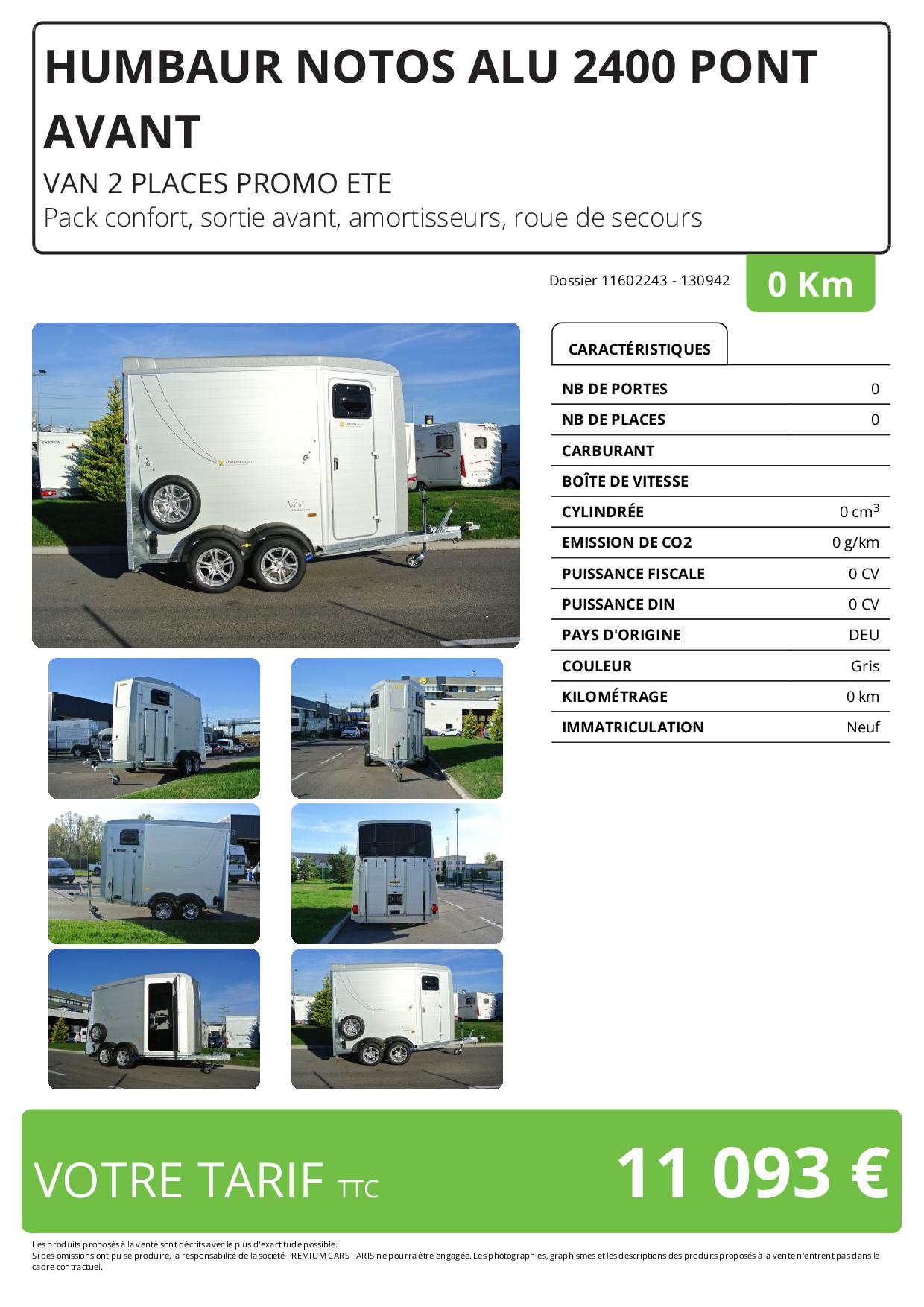 HUMBAUR - NOTOS ALU 2400 PONT AVANT VAN 2 PLACES