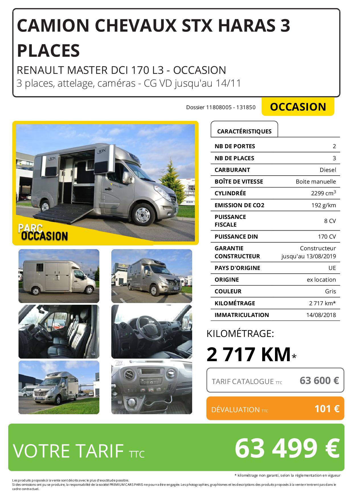 Camion chevaux - STX HARAS 3 PLACES RENAULT MASTER DCI 170 L3