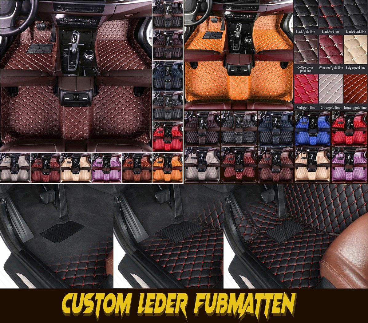 Diamant Stitching Leder Fußraumschalen Fußmatten