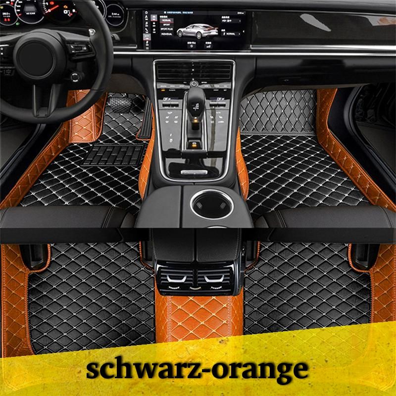 Auto Fußmatten Autofußmatten Diamond Stitching Fußmatten schwarz orange