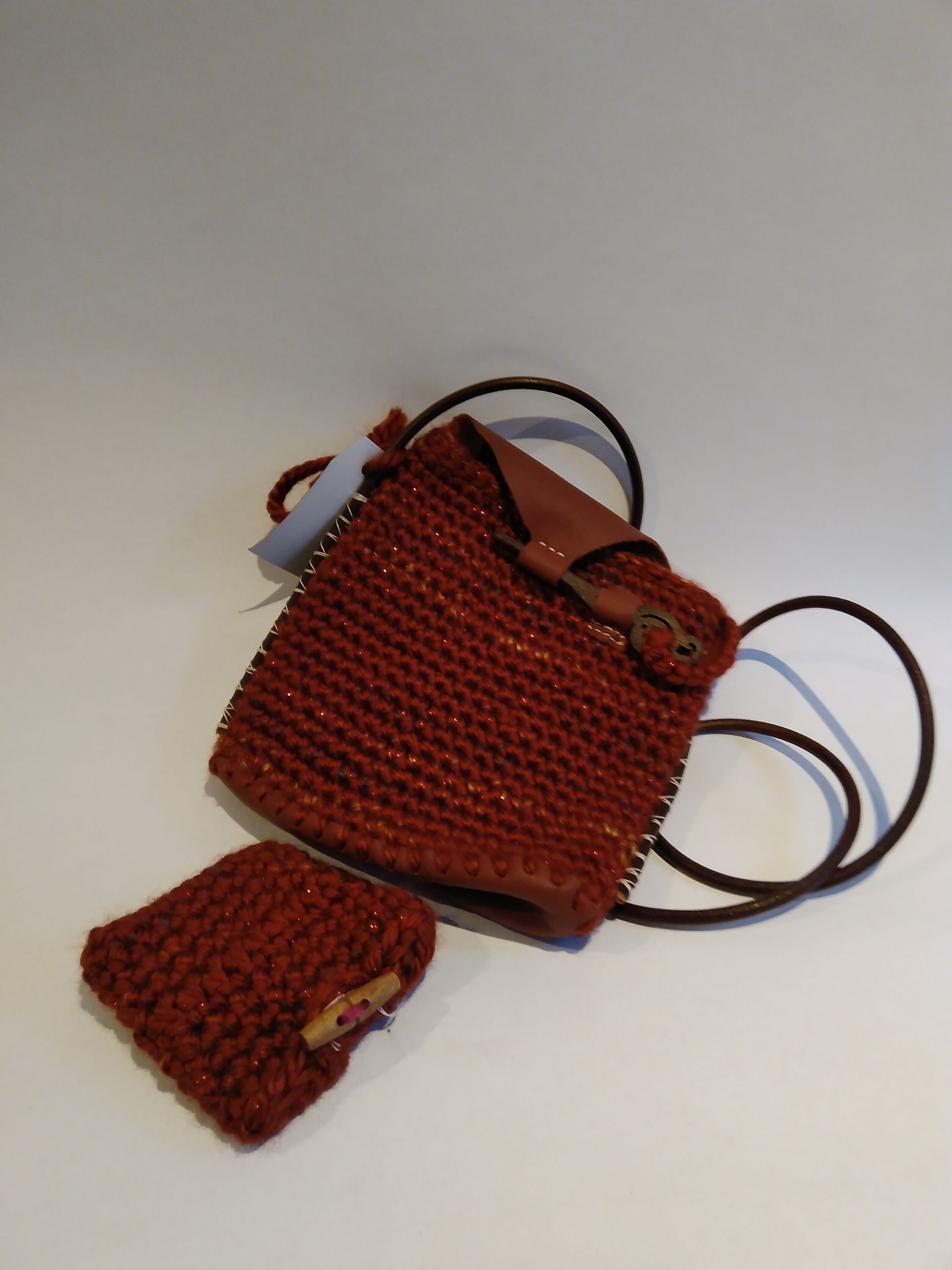 crochet and leather bag