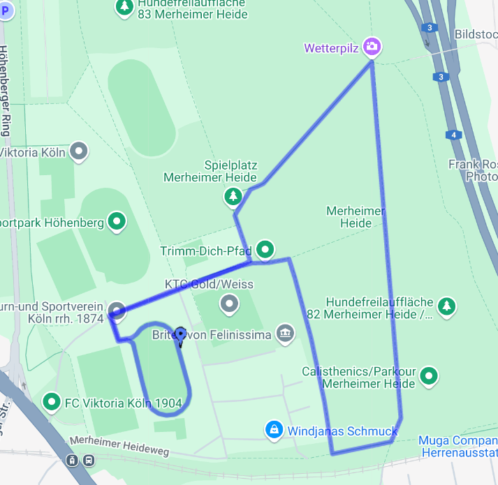 Kartenabbildung der 5km Strecke auf der Merheimer Heide
