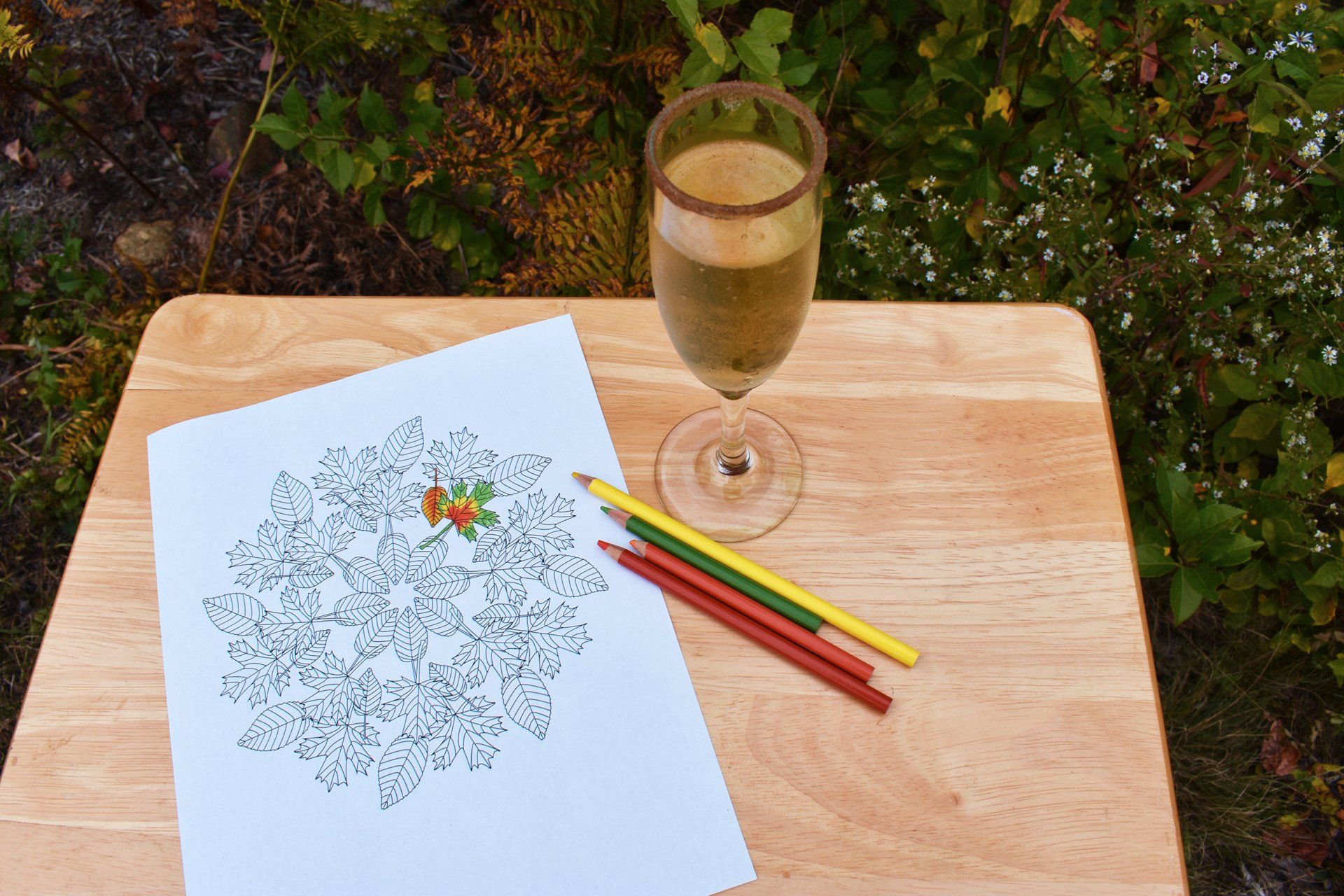 Fall coloring page and ginger apple mimosa