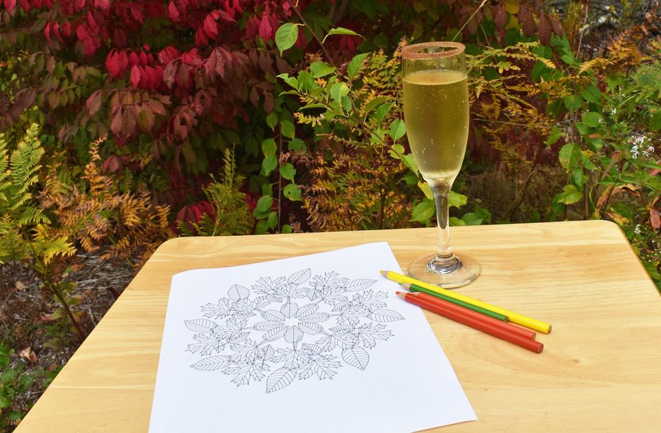 Leaf mandala coloring page and ginger apple mimosa