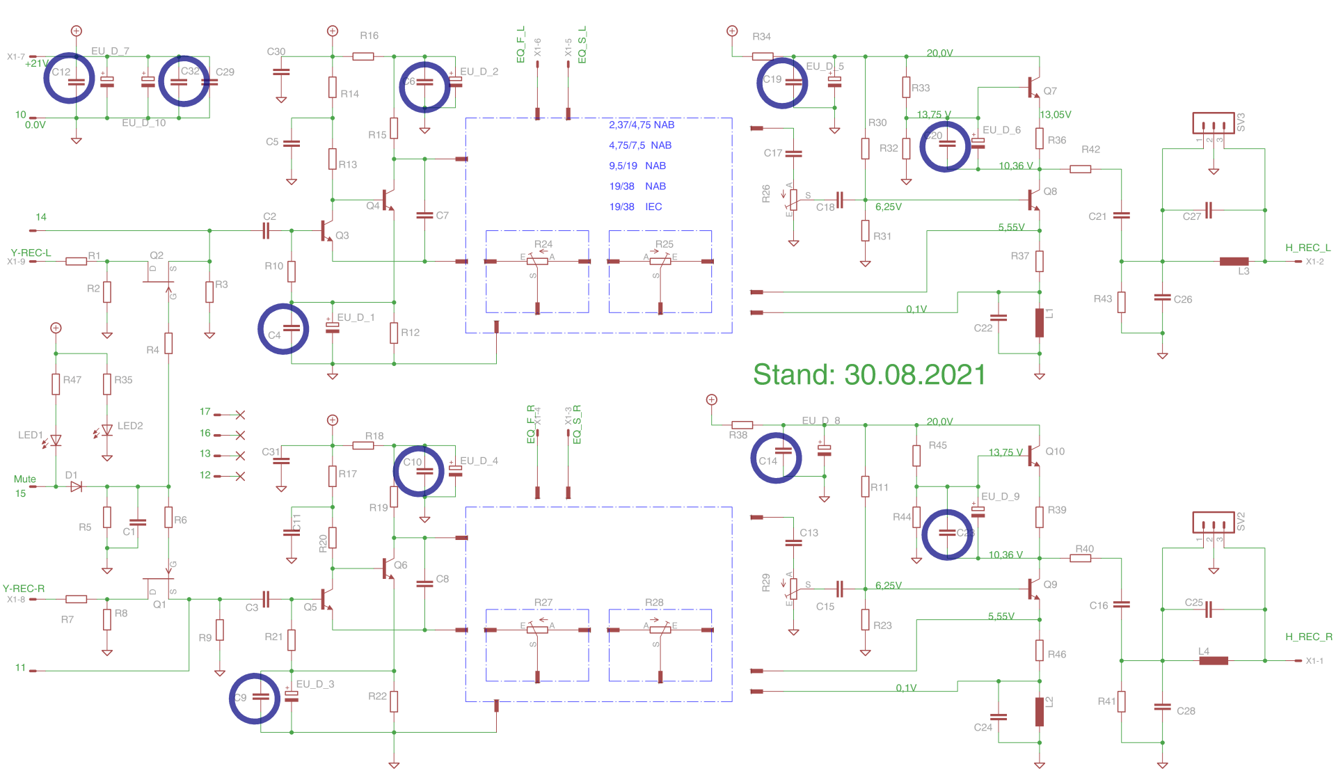 Bypass-Kondensatoren der neuen Aufnahmekarte für Revox B77 von Premium-Hifi Bypass-Kondensatoren der neuen Aufnahmekarte für Revox B77 von Premium-Hifi
