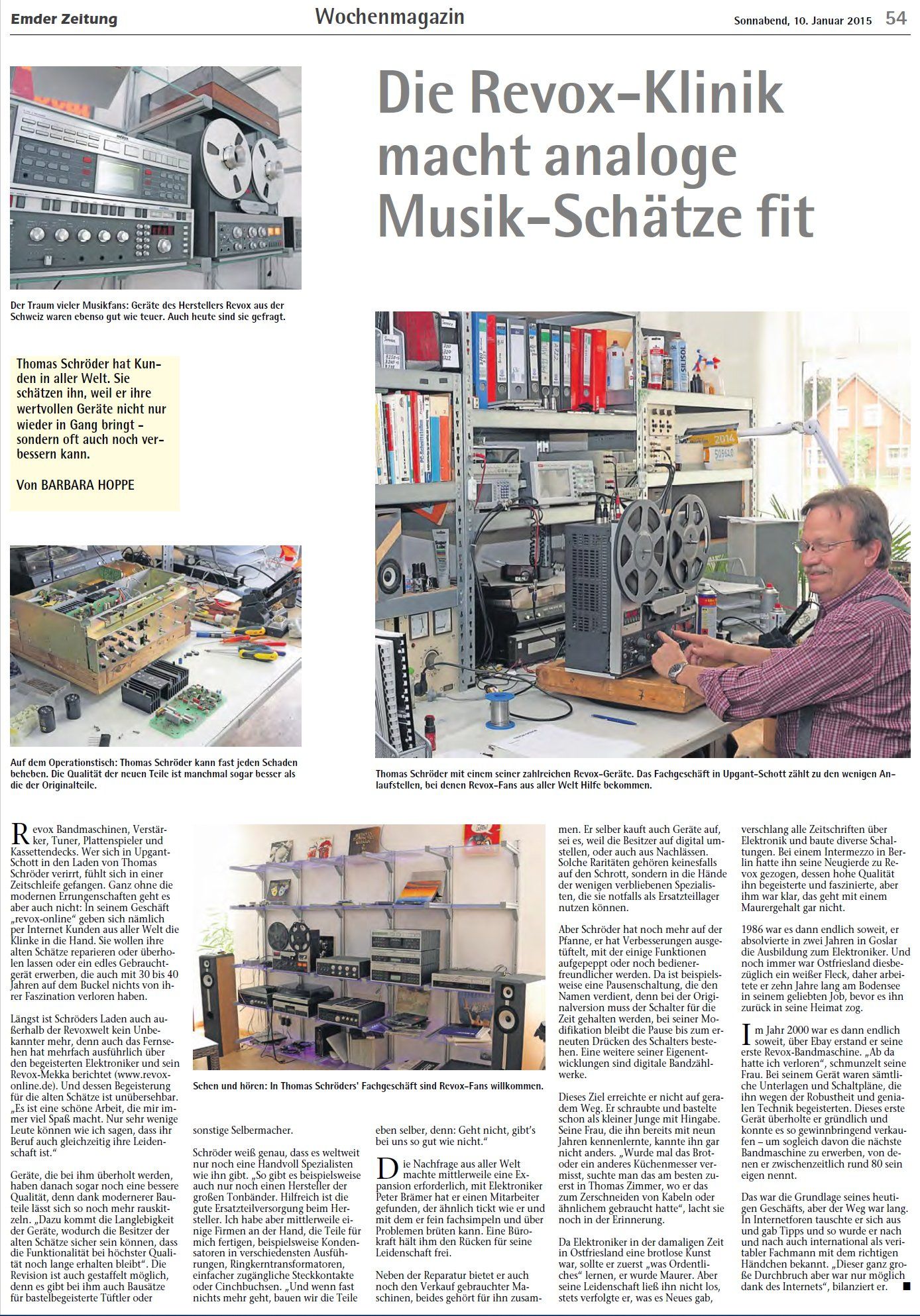 Newspaper report from the Emder Zeitung about what was then revox-online and is now Premium HiFi Newspaper report from the Emder Zeitung about what was then revox-online and is now Premium HiFi