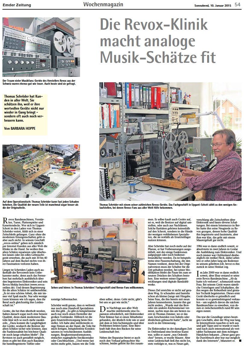 Newspaper report from the Emder Zeitung about what was then revox-online and is now Premium HiFi Newspaper report from the Emder Zeitung about what was then revox-online and is now Premium HiFi