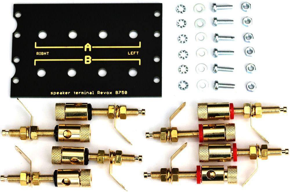 Scope of delivery of the gold-plated pole terminals for all Studer Revox B750 from Premium-Hifi Scope of delivery of the gold-plated pole terminals for all Studer Revox B750 from Premium-Hifi