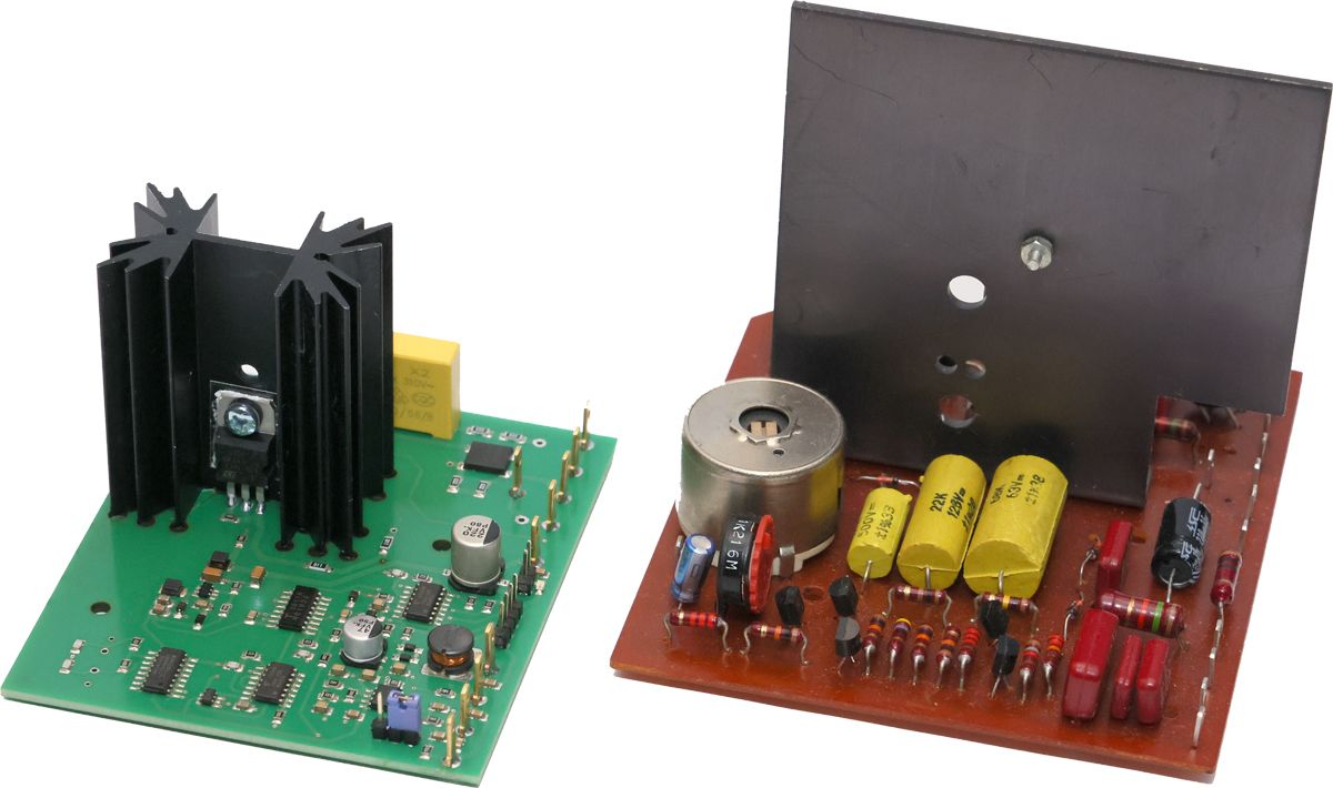 two Speed Control boards, the Premium-Hifi quartz-controlled board on the left and the Revox board on the right two Speed Control boards, the Premium-Hifi quartz-controlled board on the left and the Revox board on the right