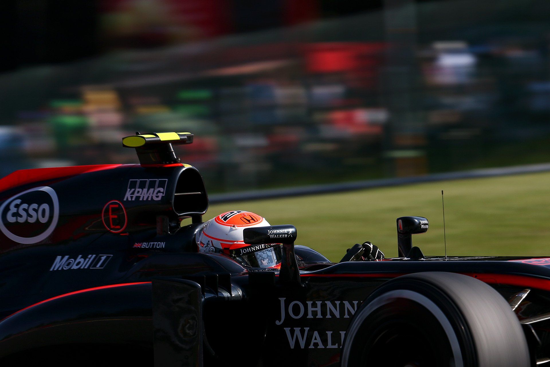 British Formula One driver Jenson Button of McLaren Honda steers his car during the third practice session of the Formula One Grand Prix of Belgium at the Circuit de Spa-Francorchamps near Spa, Belgium, 22 August 2015. Photo: David Ebener/fototronik.de