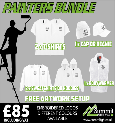 painter t-shirt, hoody, sweatshirt, bodywarmer and hat