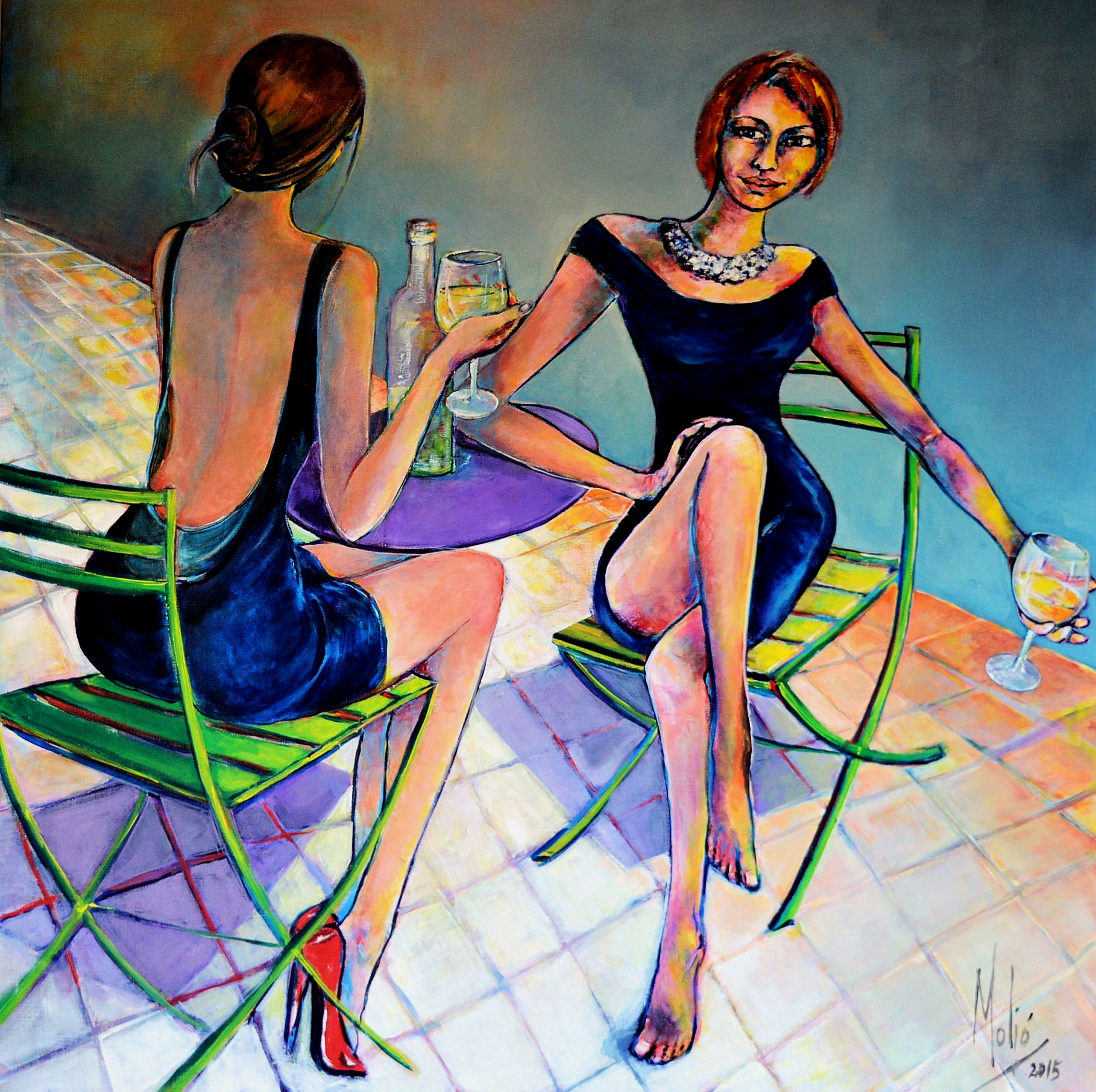 Oeuvre d'art contemporain | Terrasse |120x120 cm | Acrylique sur lin