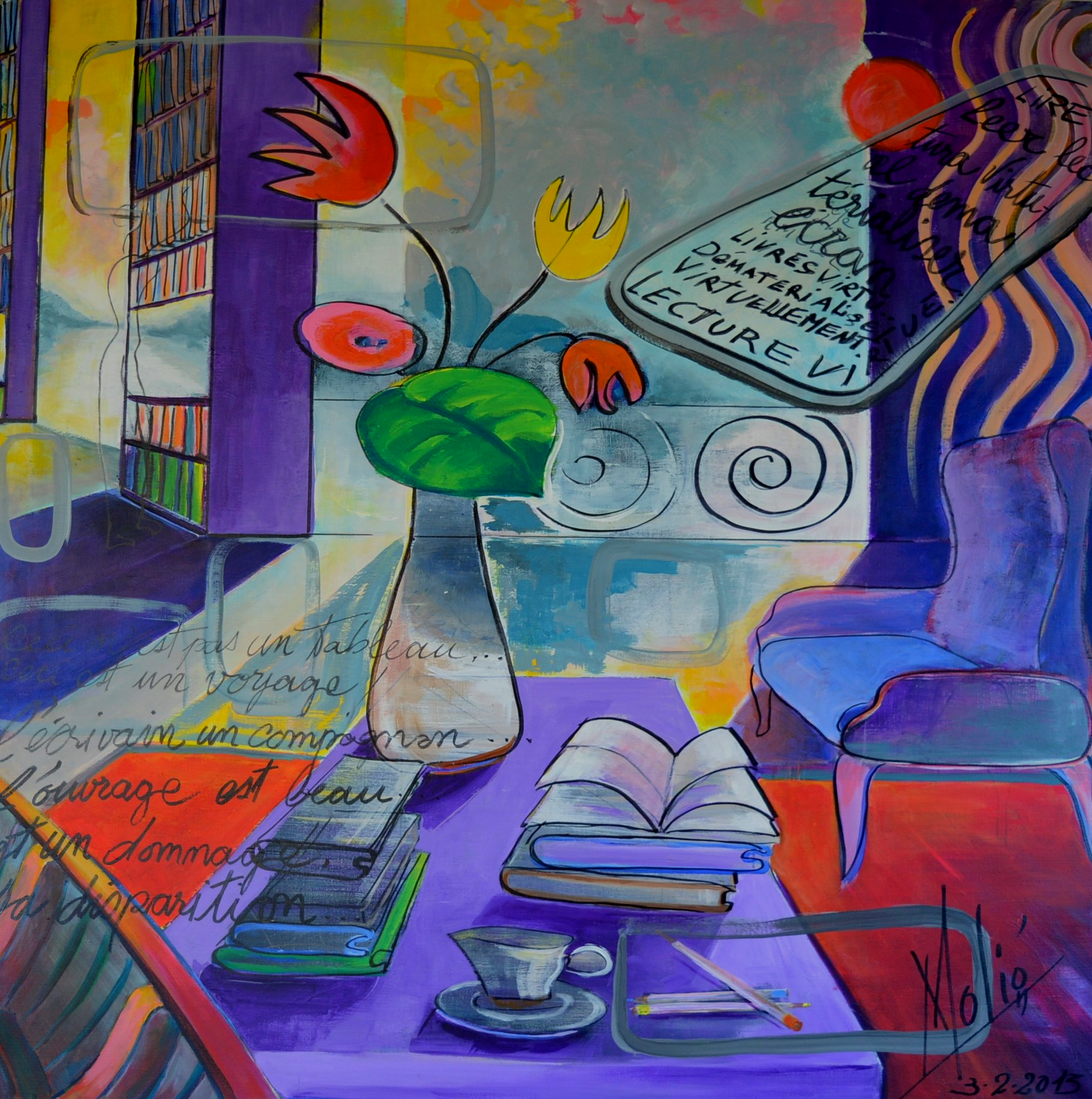 Oeuvres d'art conpemporain | Dématerialisation du livre 1 |120x120 cm | Acrylique sur lin