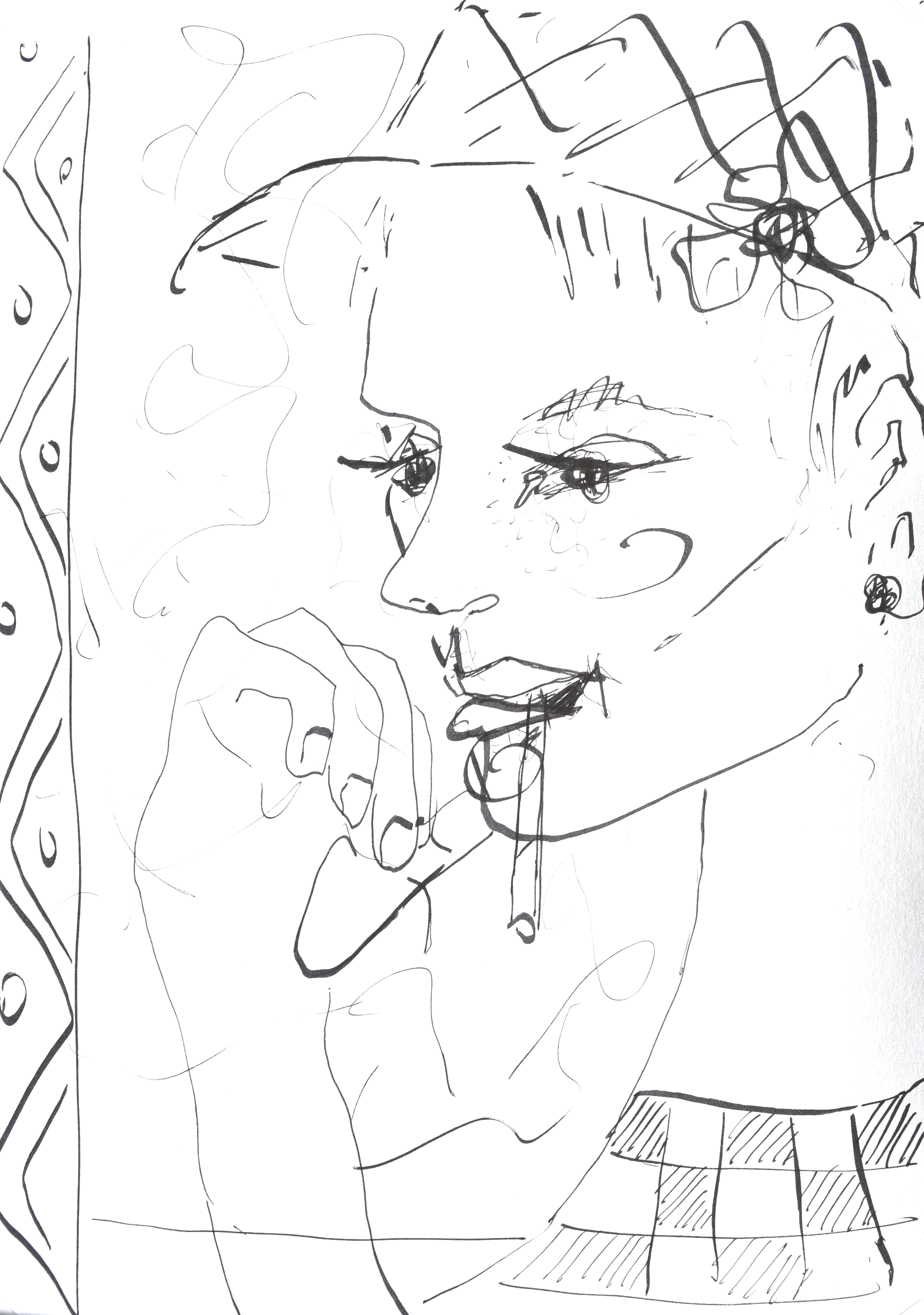 Fille au cigare 21x30 cm | Dessin au feutre| Dessin N&B