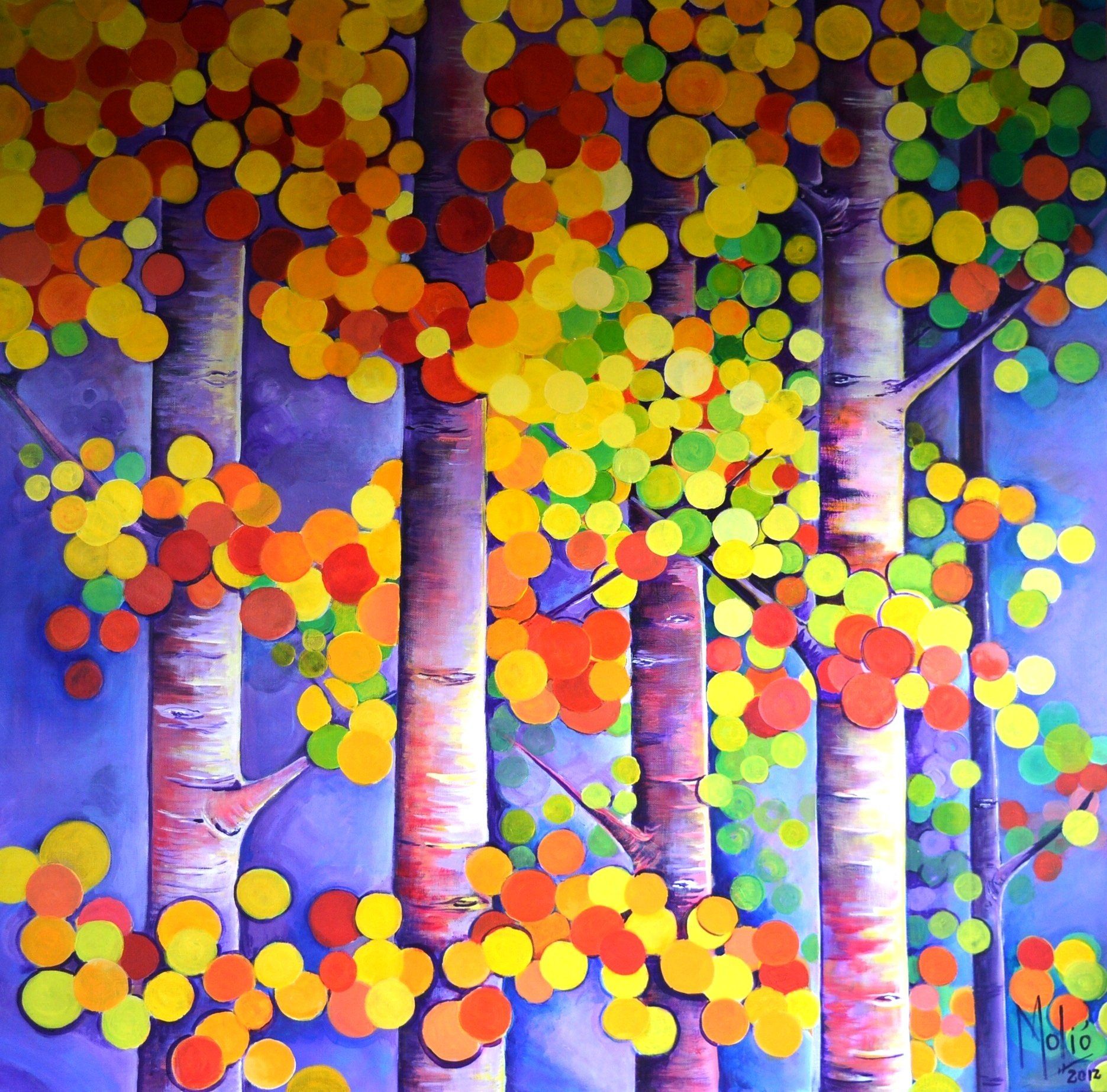 Symphonie d'Automne, une forêt de bouleaux illuminés par un rayon de soleil