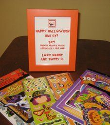 Orange photo frame to be decorated with Halloween stickers