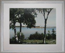 Photo of Pictou Bar Lighthouse framed in a white distressed frame with light grey speckled mats