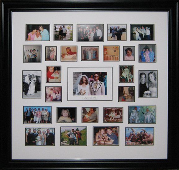 Frame displaying family photos in celebration of the parents' 25th wedding anniversary