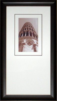 Sepia photo of the Leaning Tower of Pisa framed in a brown scoop frame with white and dark brown mats