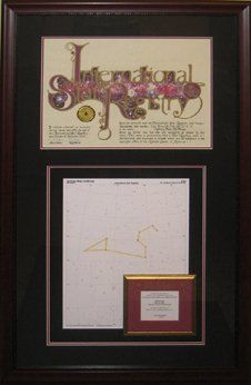 International Star Registry shadow box Star registry certificate & map, poem with hand-painted mat framed in a mahogany shadow box with black and burgundy mats