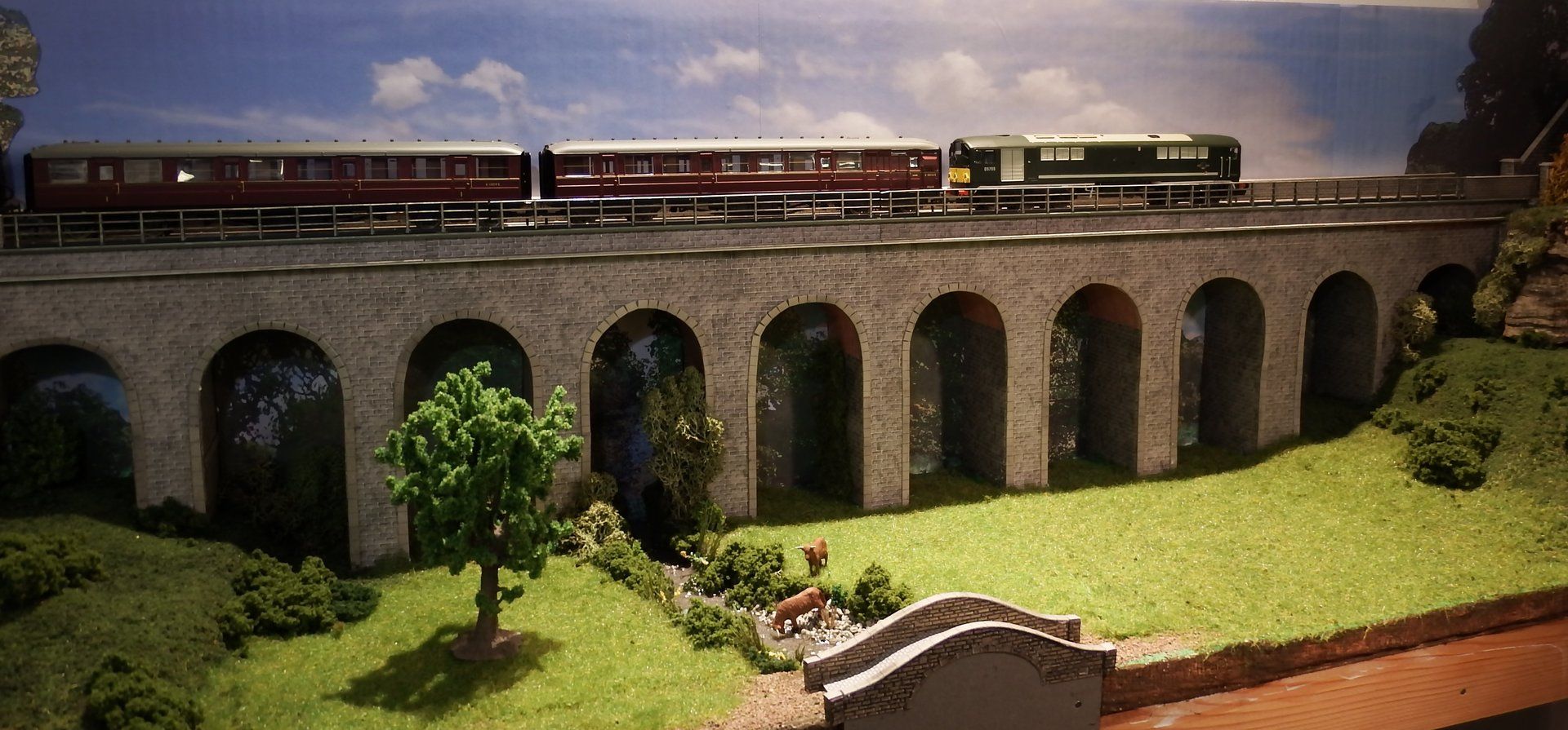 Class 28 with Newcastle bound Sunday working crossing the viaduct