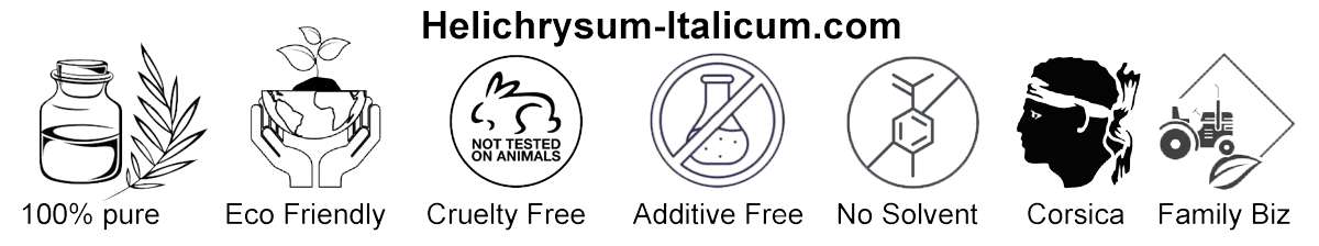 HelIchrysum Italicum , our Immortelle family farm in Corsica, is 100% Vegan, pure, Eco friendly, cruelty, colorant, chemical, solvent & Additive free, exempt of GMO HelIchrysum Italicum , our Immortelle family farm in Corsica, is 100% Vegan, pure, Eco friendly, cruelty, colorant, chemical, solvent & Additive free, exempt of GMO