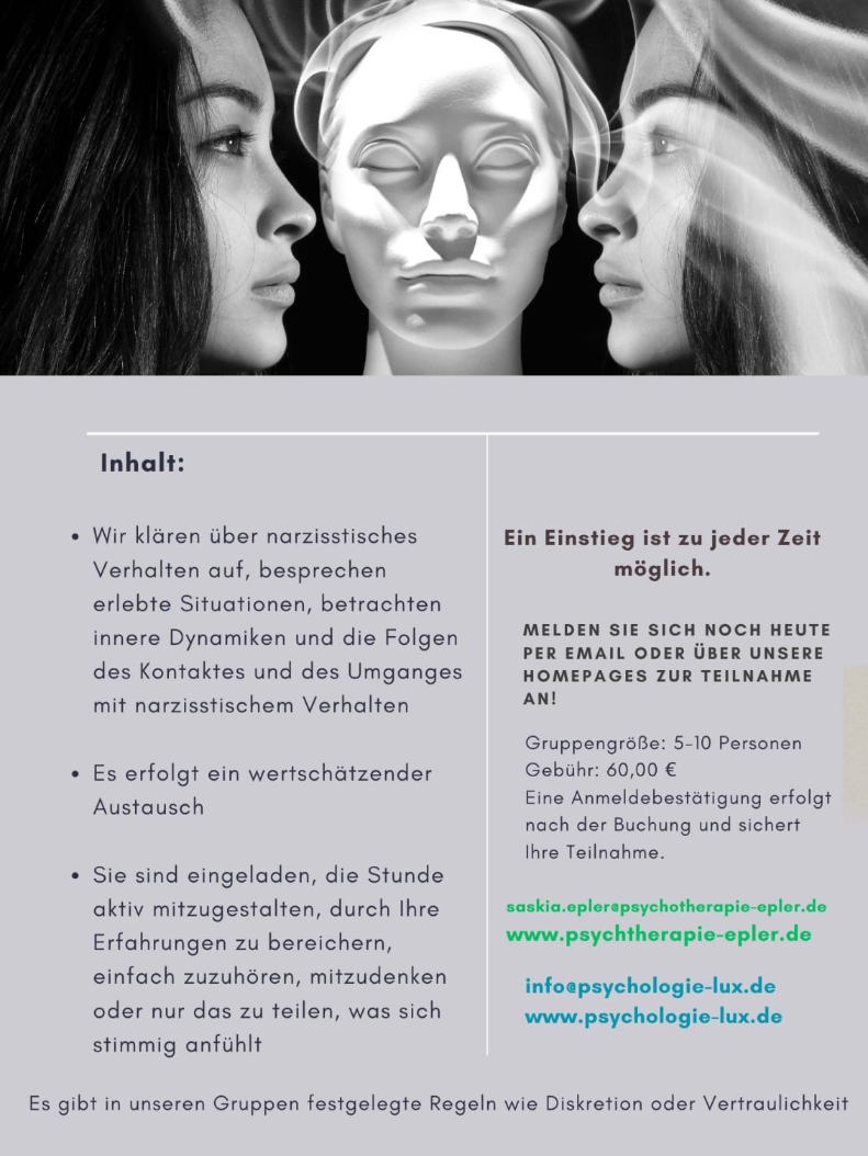 Psychotherapeutische Gruppe in Essen Informationen Psychotherapeutische Gruppe narzisstische Systeme