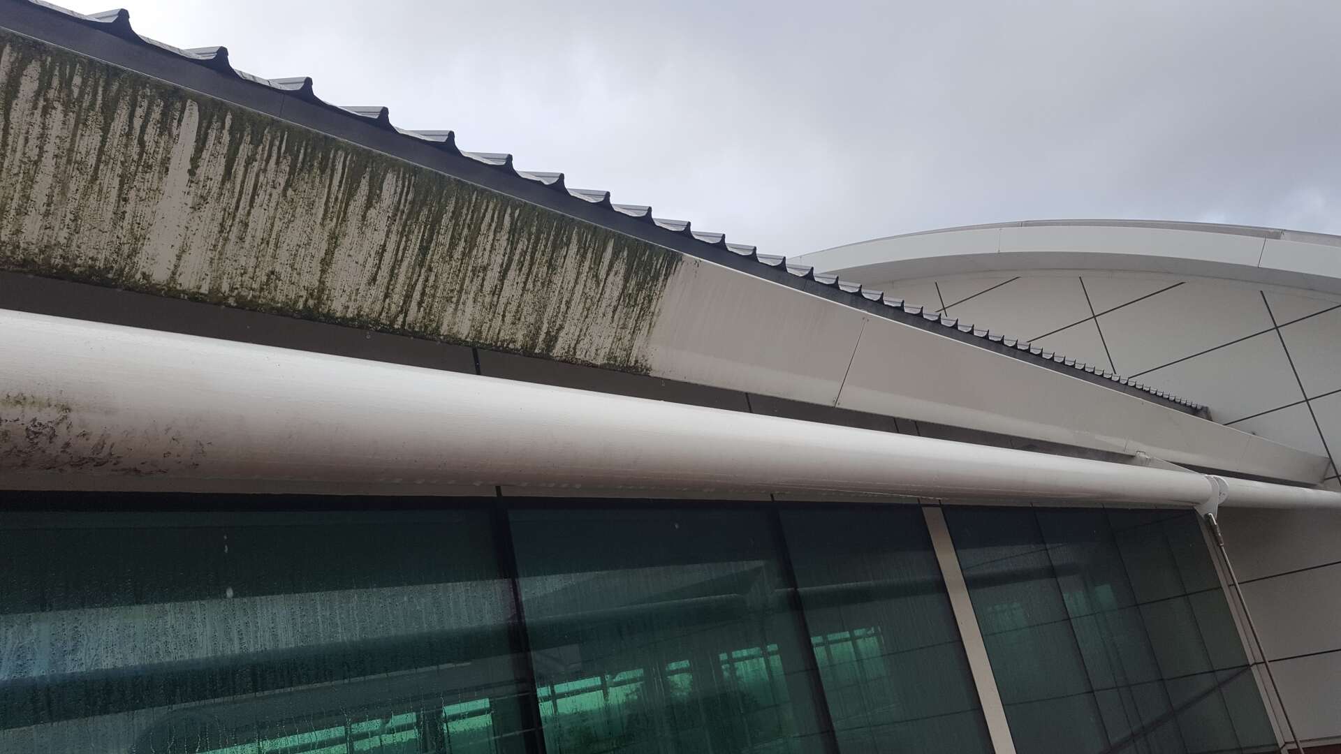 Dirty cladding showing effects of professional cleaning