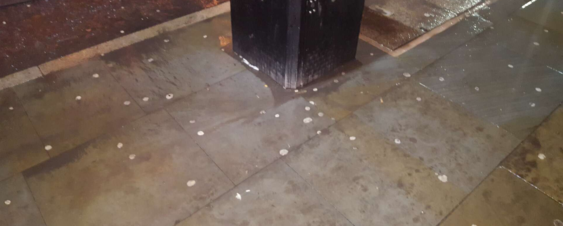 Pavement stained with chewing gum deposits