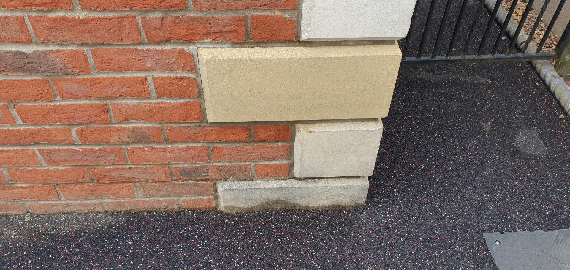 Yorkstone decorative quoin stones showing before and after cleaning