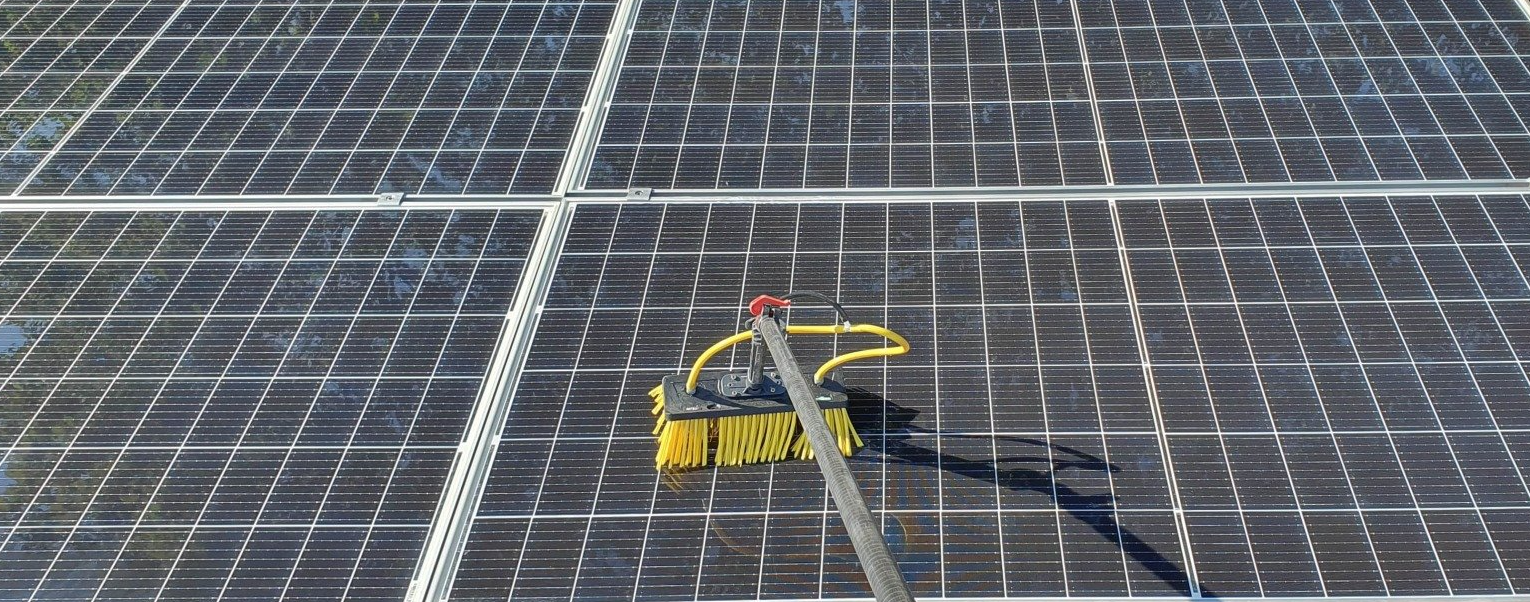 Solar panel cleaning in progress