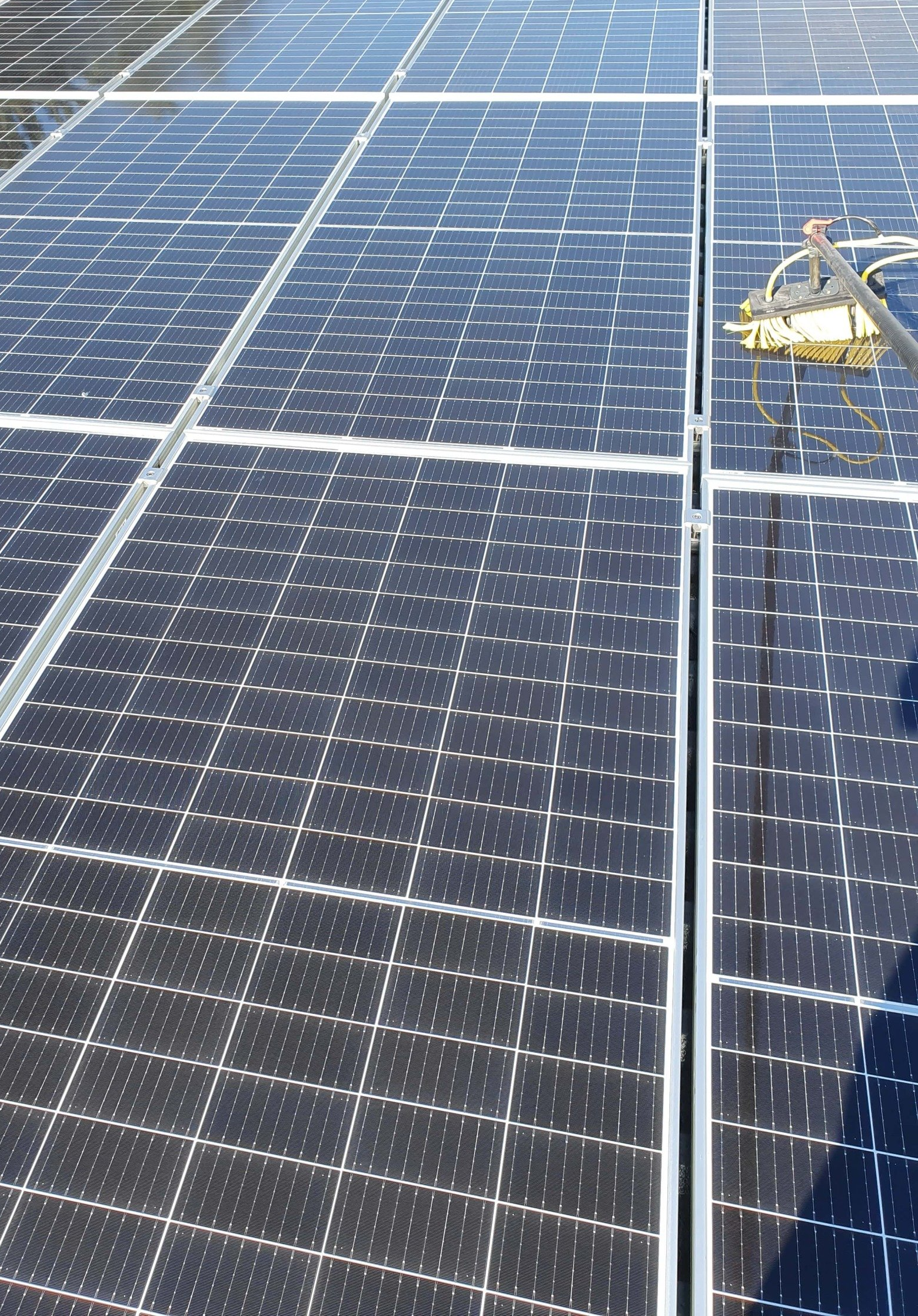 Solar panel cleaning in progress