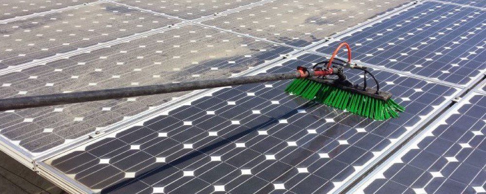 Solar panel cleaning in progress