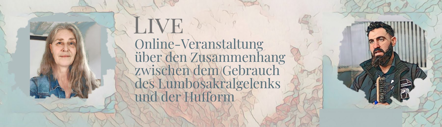 Eine Live-Veranstaltung über die Zusammenhänge zwischen dysfunktionalem Lumbosakralgelenk und der Form der Hinterhufe. Ein Wissens- und Erfahrungsaustausch zwischen Yogi Sharp und Maren Diehl