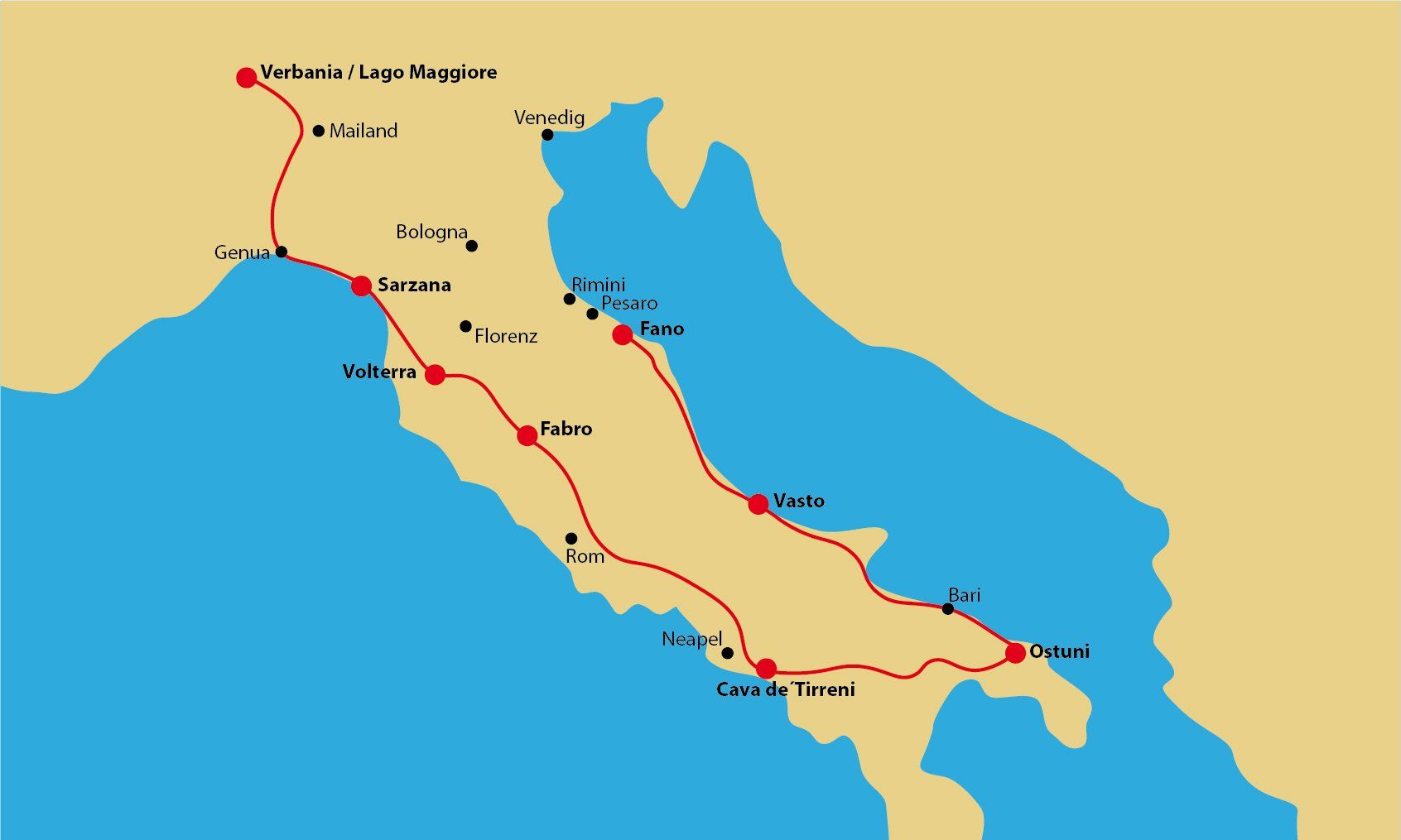 Die Route Autoreise Italien