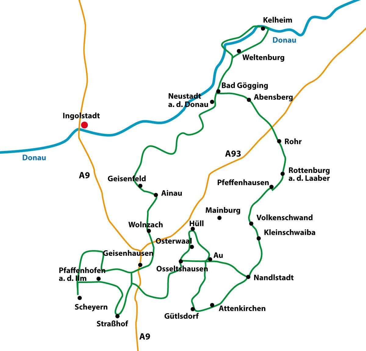 Routenübersicht Radreise Hallertau Routenübersicht