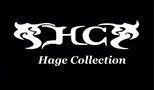 Logo von Hage Collection zwei weisse Buchstaben H und C inmitten von Tribal Zeichen in weiss