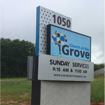 THIS CONTEMPORAY SITE IDENTIFICATION SIGN CONVEYS THE BRAND AND IMAGE OF THIS CHURCH IT INCLUDES ELEMENTS OF RUSTIC WOOD AND CONTEMPORARY LOOKS AND IS INTENALLY ILLUMINATED