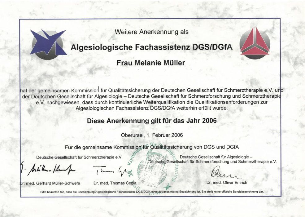 Algesiologische Fachassistenz DGS/DGfA Algesiologische Fachassistenz DGS/DGfA