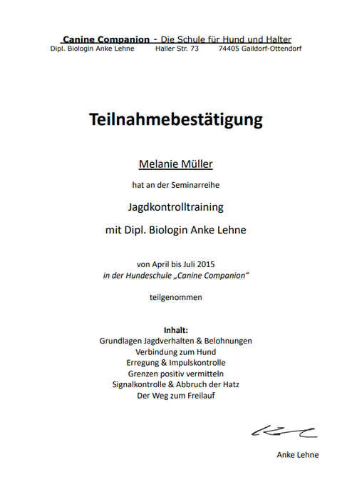 Jagdkontrolltraining Jagdkontrolltraining