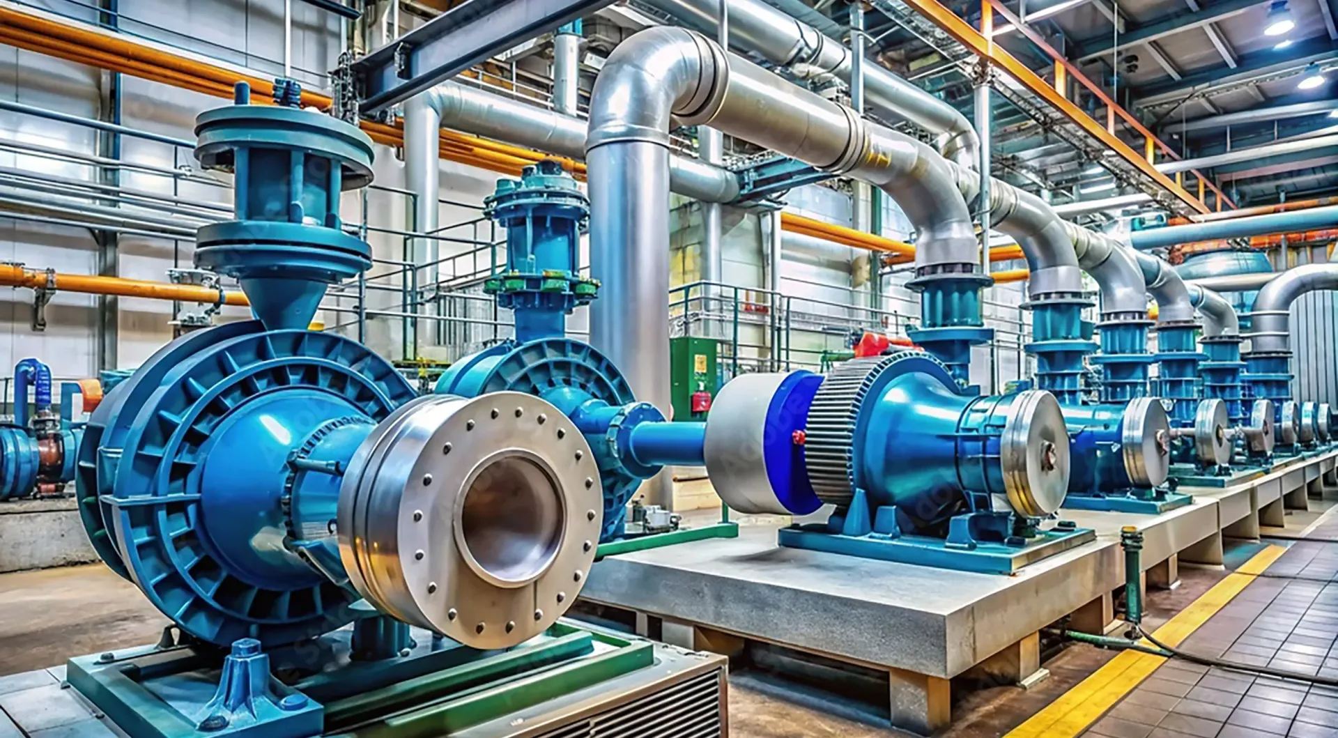 Sistema industrial de bombas de vacío instaladas en planta de producción con tuberías y motores para procesos industriales.