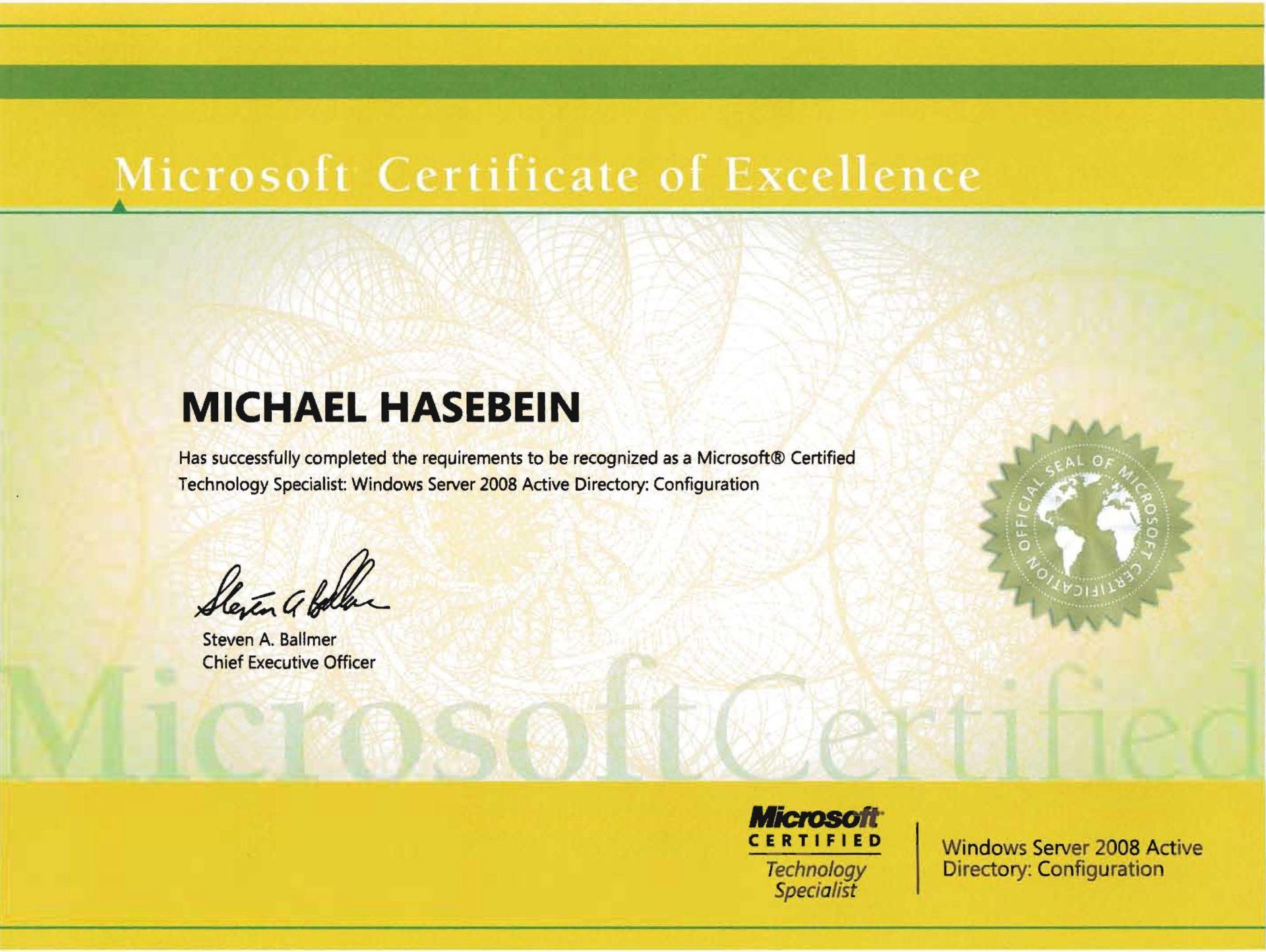 MCTS Certificate WS 2008 Active