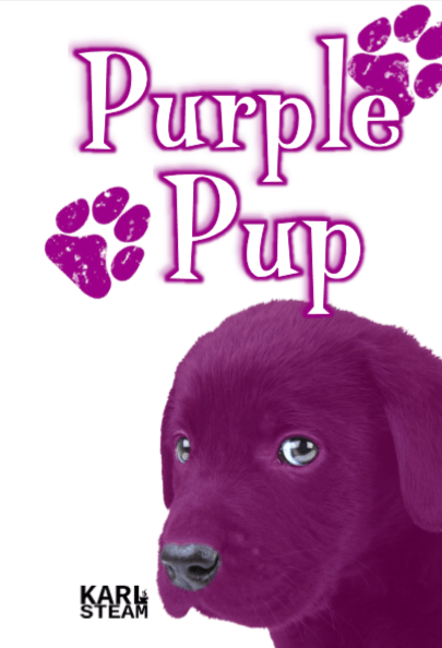 Book cover image of Purple Pup. A purple dog with purple paw prints on the cover.