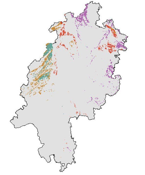Trüffelanbau - Übersichtskarte der Kalkgebiete in Hessen