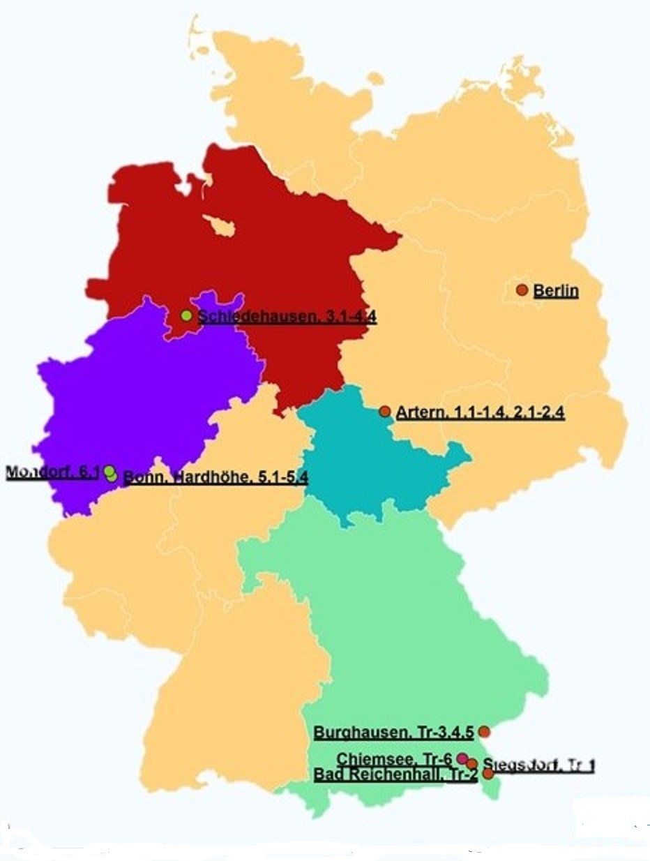 Übersicht wo Probennahmen ind Deutschland zur Elementbestimmung erfolgten