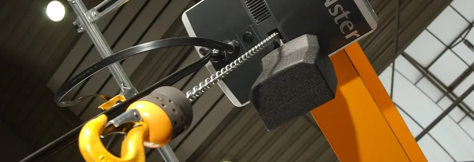 An SWF chain hoist, with the image looking upwards from the bottom of the hook